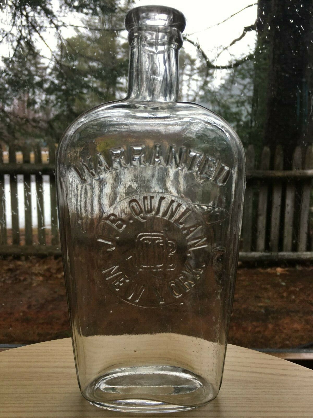 Rare Victorian-Era Warranted J B Quinlan New York Whiskey Bottle 8.25\