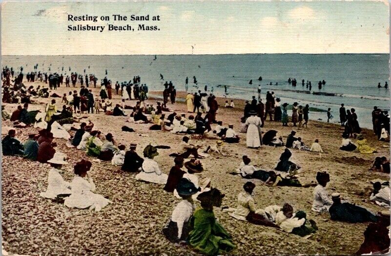 Postcard Resting on the Beach Salisbury Beach Massachusetts MA c.1907-1915  5316