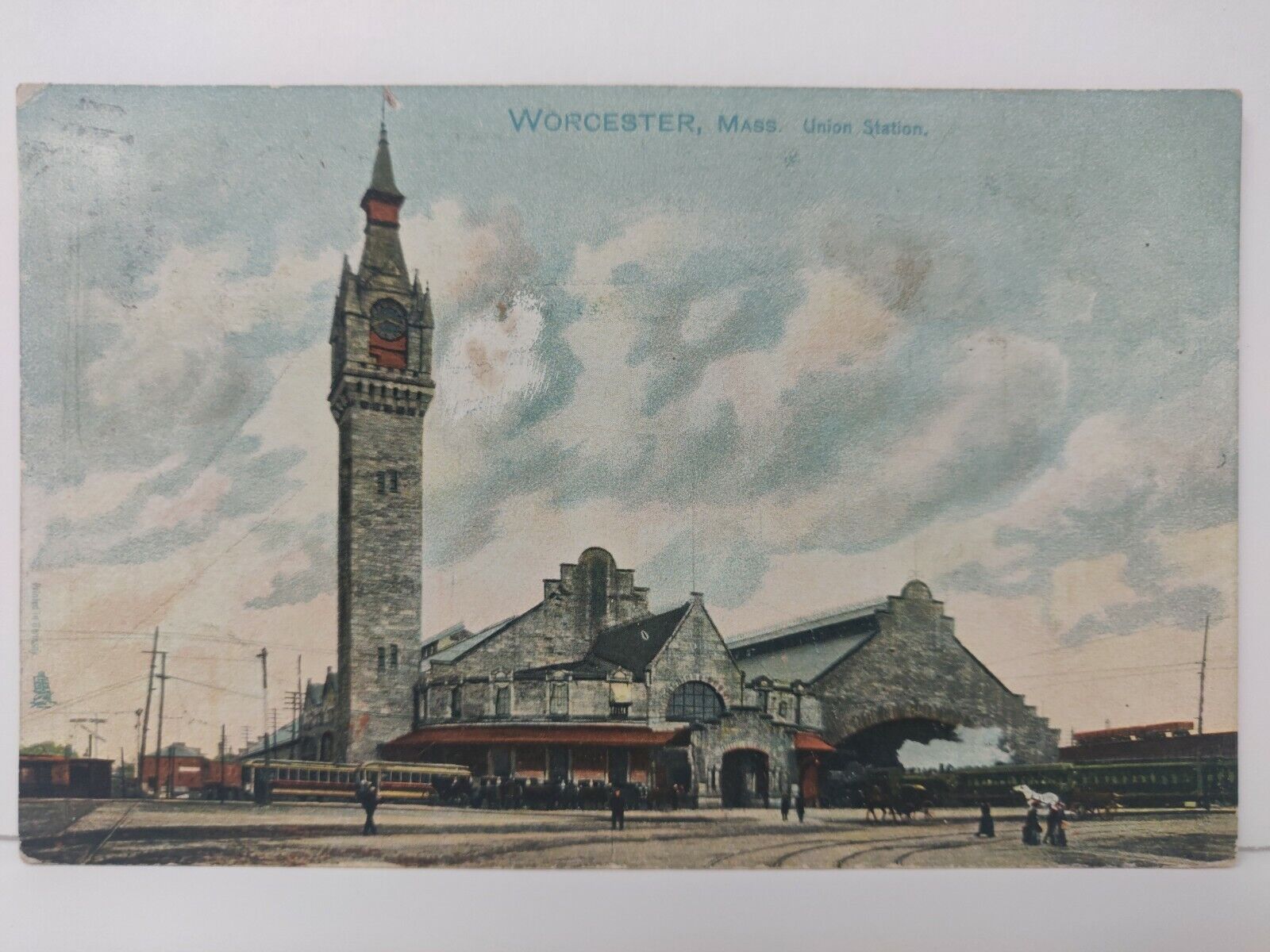 Worcester Union Station Postcard Railroad Station Depot  Massachusetts Kodak 
