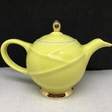 HALL MODERNE TEAPOT, 0219 yellow with gold 6 cup, craze proof, Made in Ohio USA picture