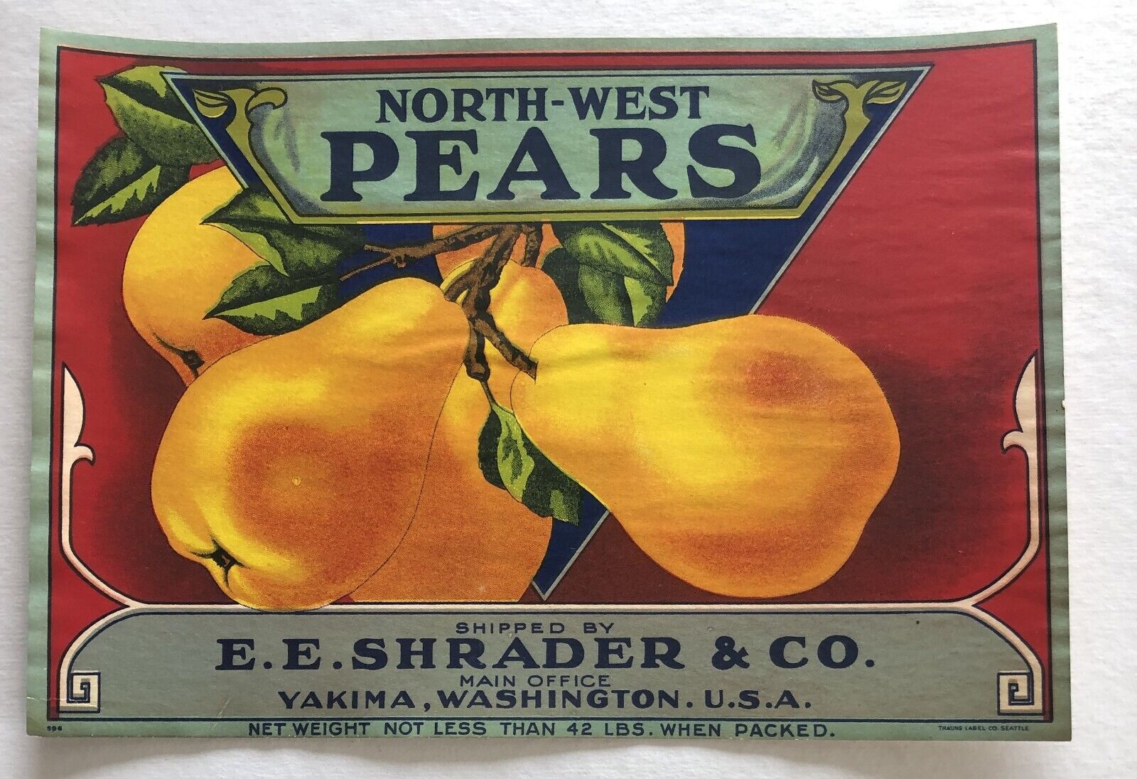 North-West Brand - Pear - Washington  - Crate Label - Traung Early Stone