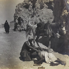 Good Samaritan Road Jericho Palestine Stereoview c1900 Keystone Antique Men O369 picture