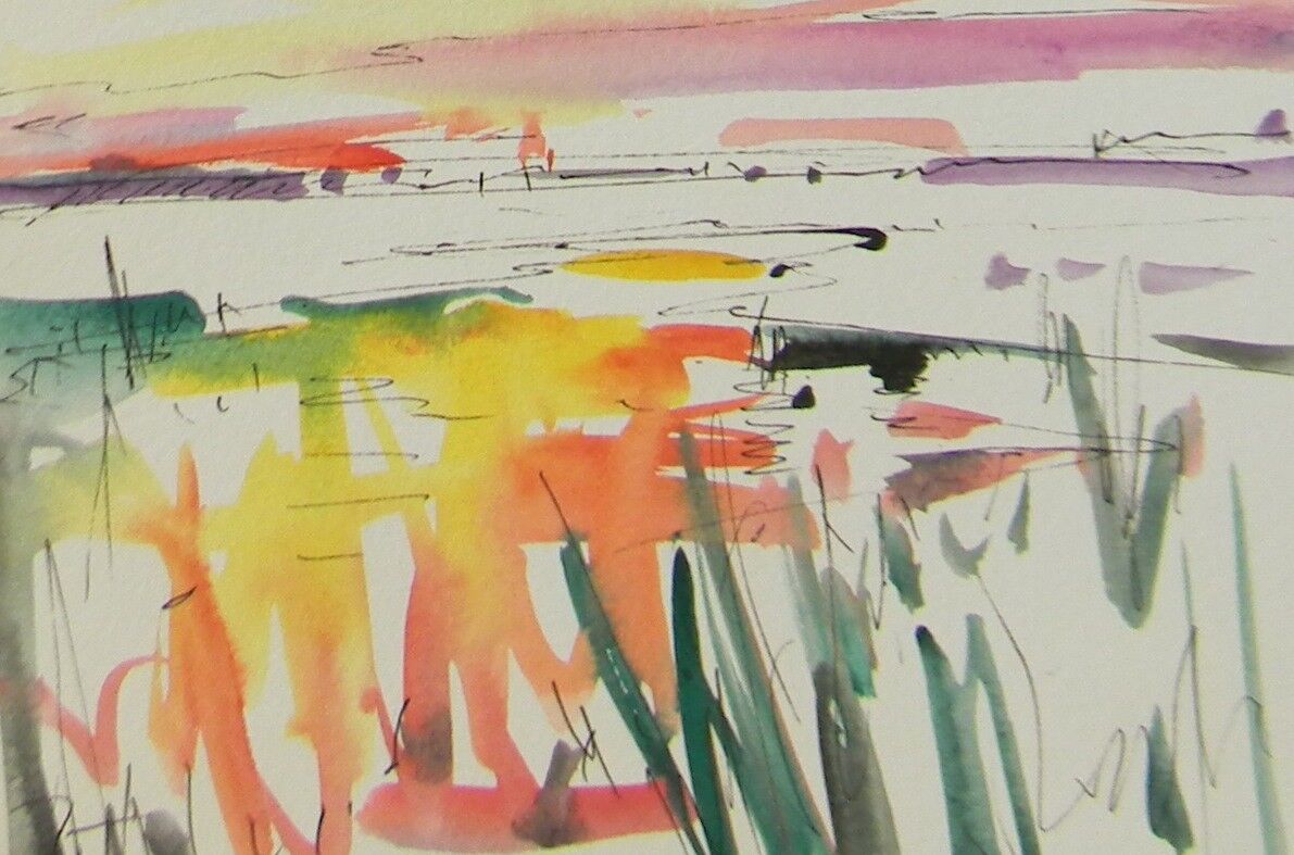 JOSE TRUJILLO Collectible Artist COA ORIGINAL Watercolor Painting Sunset Wetland
