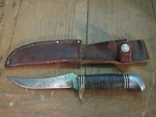 Vtg Schrade Walden 137 4 1/2” fixed blade hunting knife with leather sheath  picture