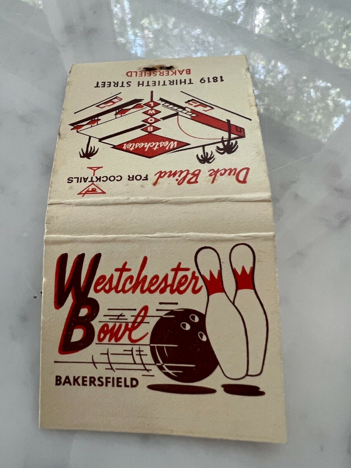 Vintage Westchester Bowl Bakersfield CA Full Unstruck Feature Matchbook Bowling