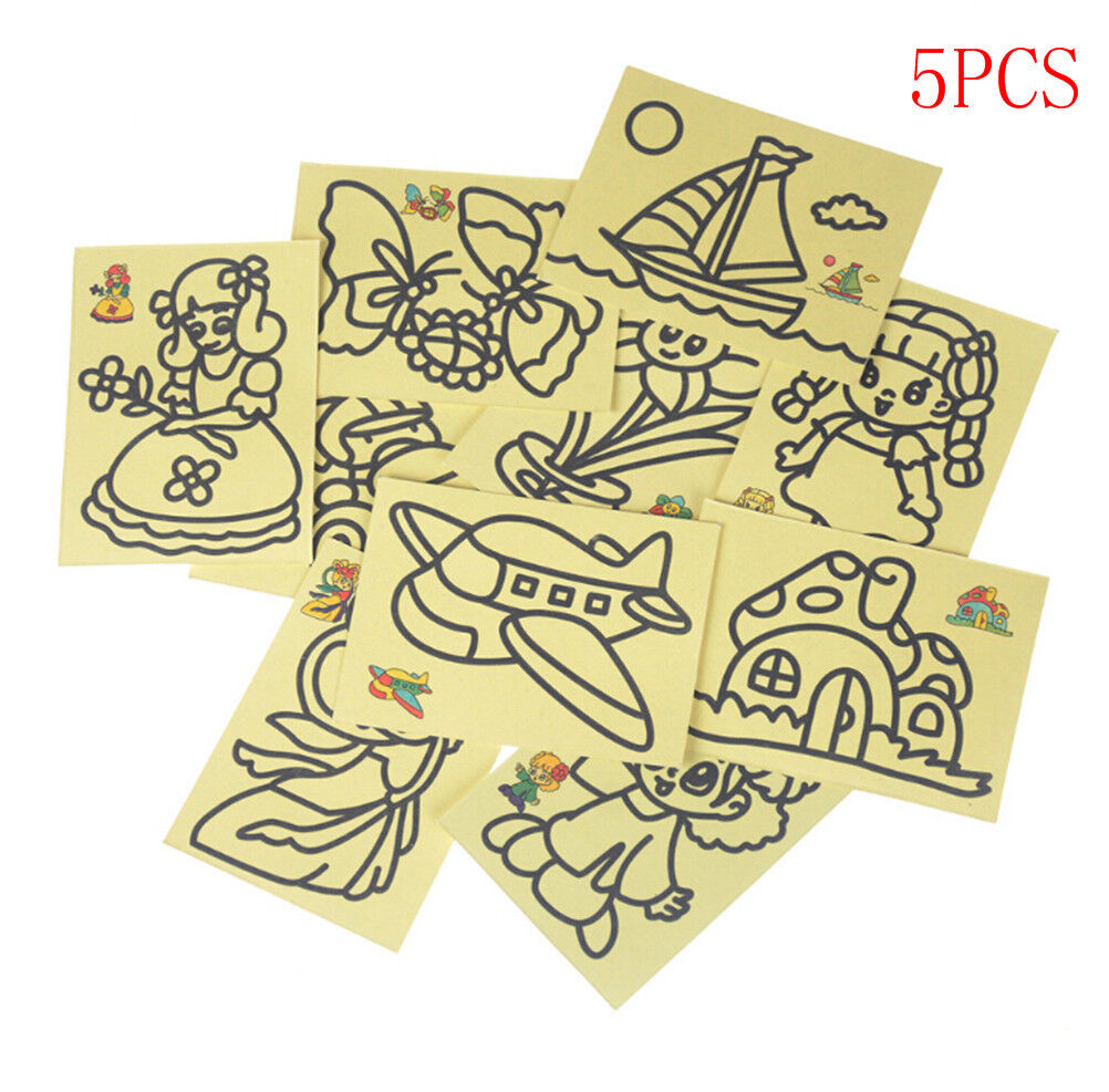 5pcs Kids DIY Color Sand Painting Art Creative Drawing Toys Sand Paper CraftYJSG