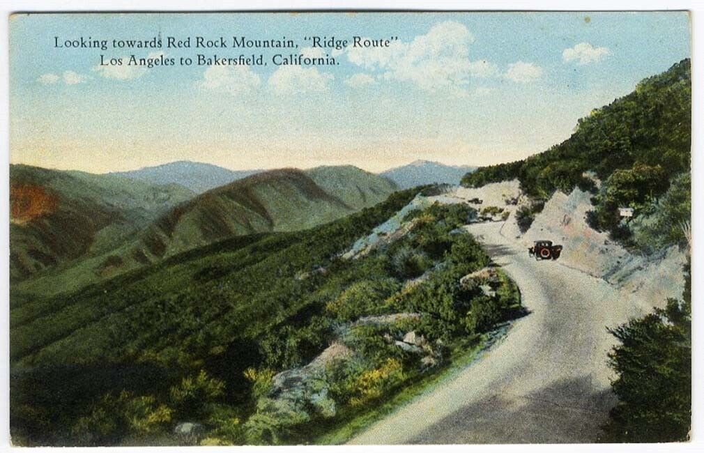 California RIDGE ROUTE Bakersfield Postcard 1926 Mountain Road One Car