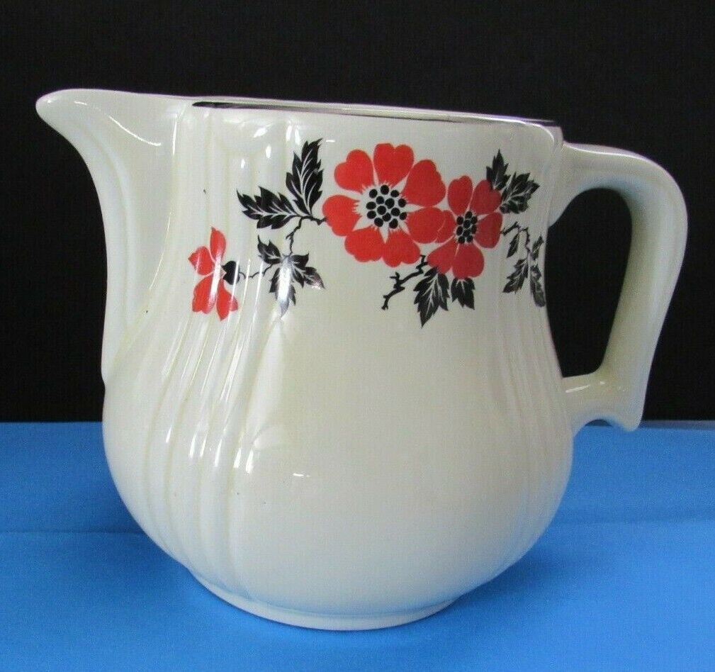 Vintage Hall\'s Superior Quality Pottery Milk Water Pitcher Red Poppy Kitchenware