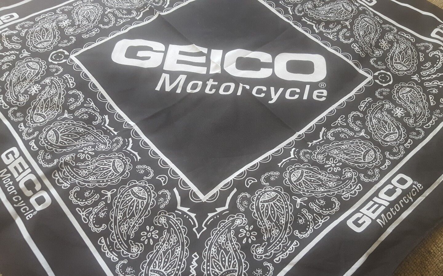 GEICO MOTORCYCLE INSURANCE BANDANNA BLACK & WHITE 21\