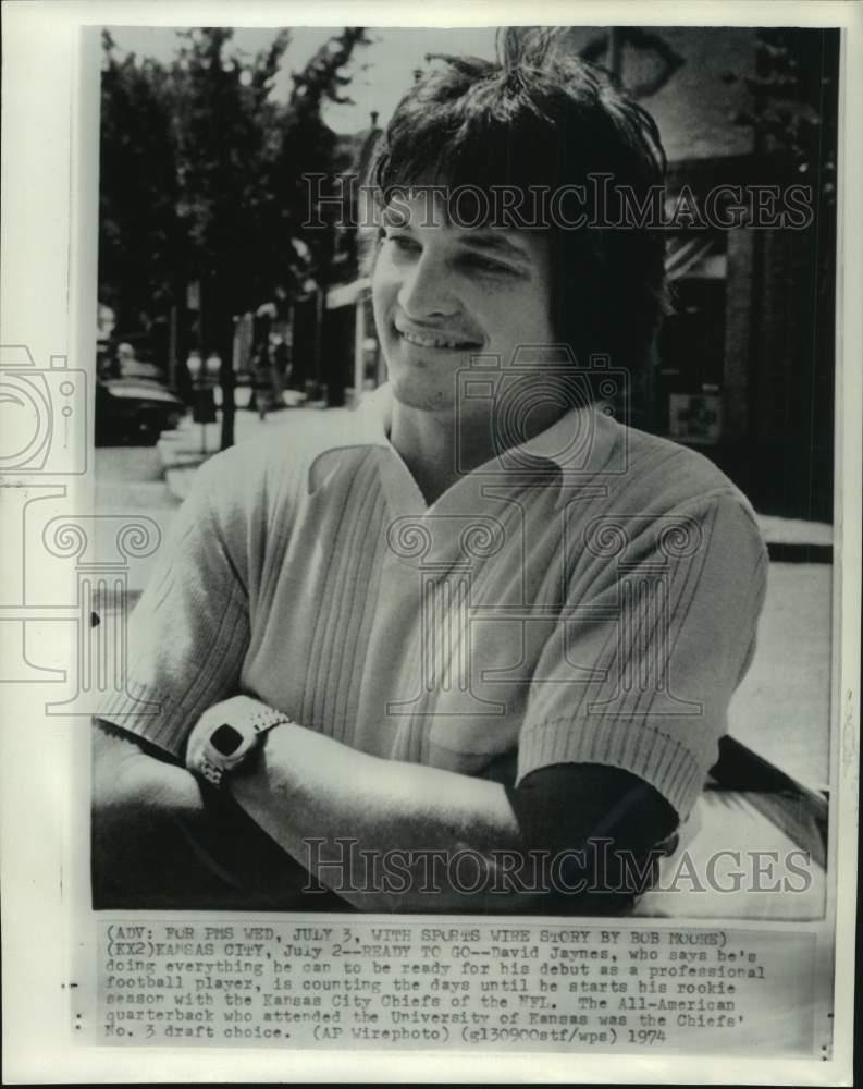 1974 Press Photo Kansas City Chiefs\' rookie David Jaynes, Kansas City
