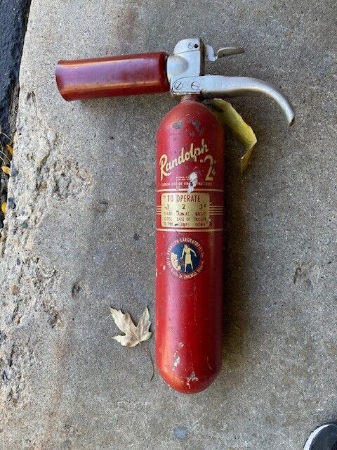 Empty 1940's Vintage Randolph / Carbon Dioxide Fire Extinguisher W/ Wall Mount