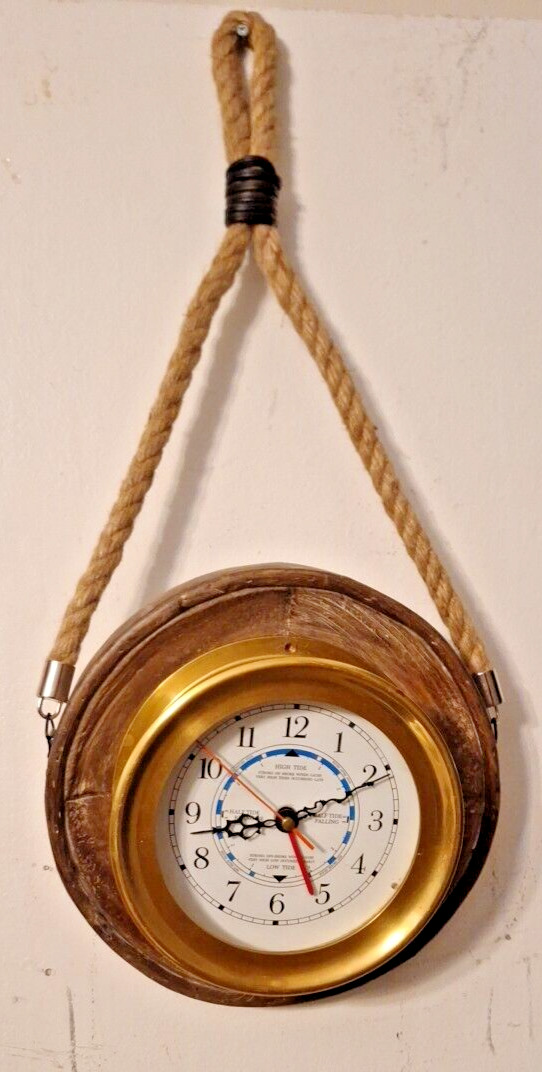 BRASS NAUTICAL PORT HOLE  CHELSEA LOOK CLOCK ON UNIQUE WALL HANGER