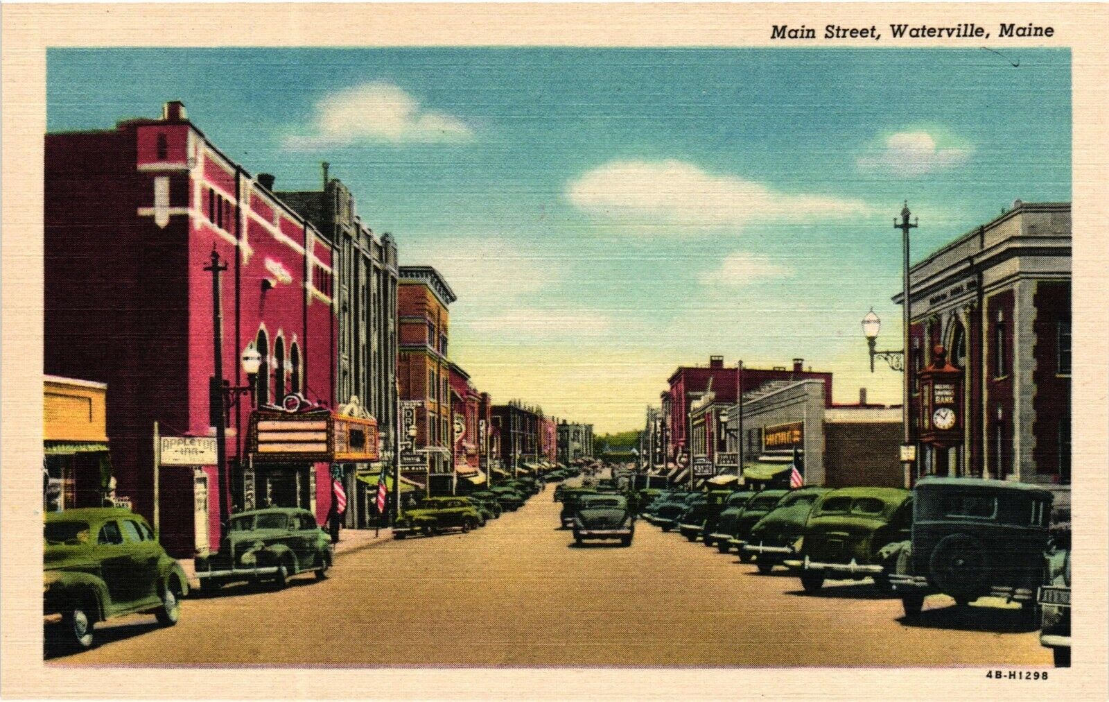 Vintage Postcard - Linen Maine Street Scene Waterville Maine ME UnPosted #3023