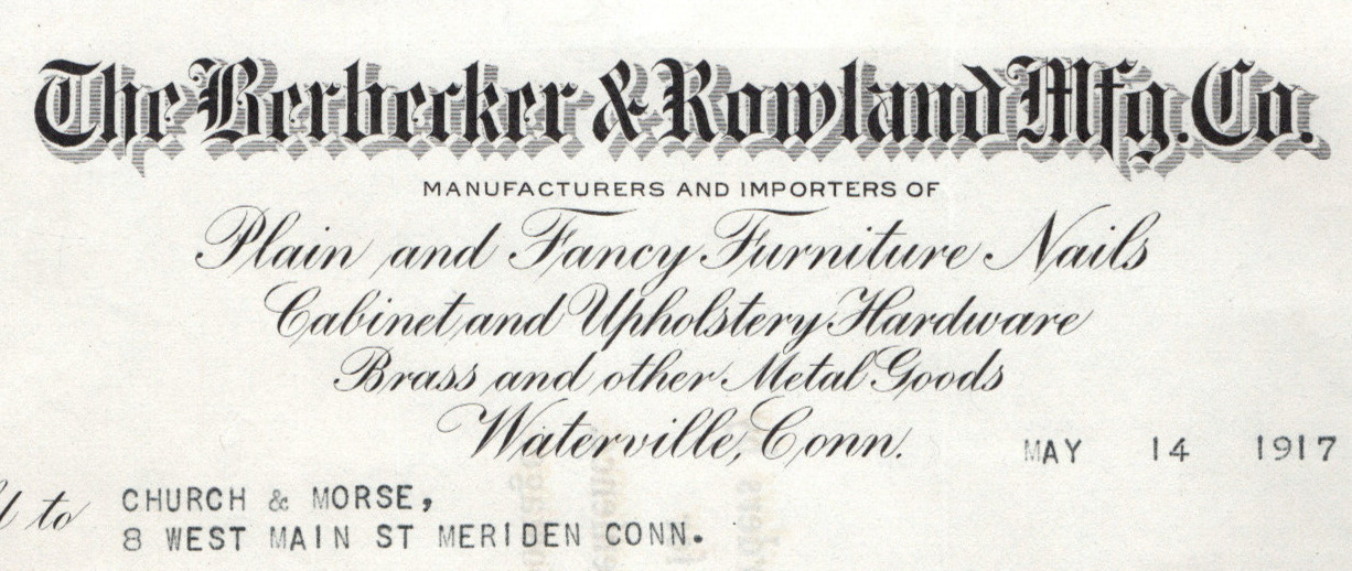 Waterville Connecticut Berbecker Rowland 1917 Antique Hardware Invoice