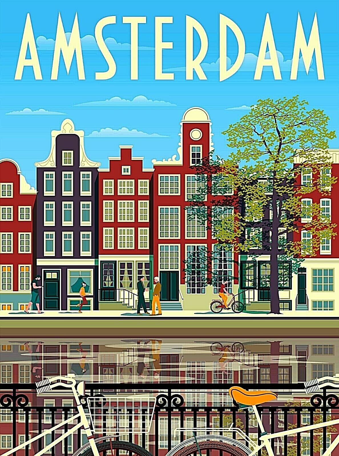 Amsterdam Holland Netherlands Retro Travel Art Poster Advertisement Print