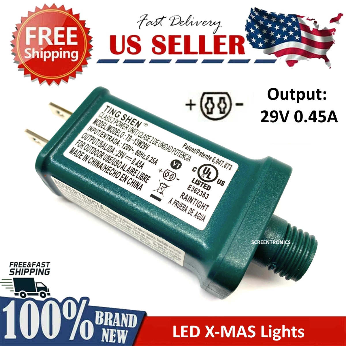 Replacement Power Supply for LED Xmas Tree Lights DC 29V 0.45A - TS-13W29V