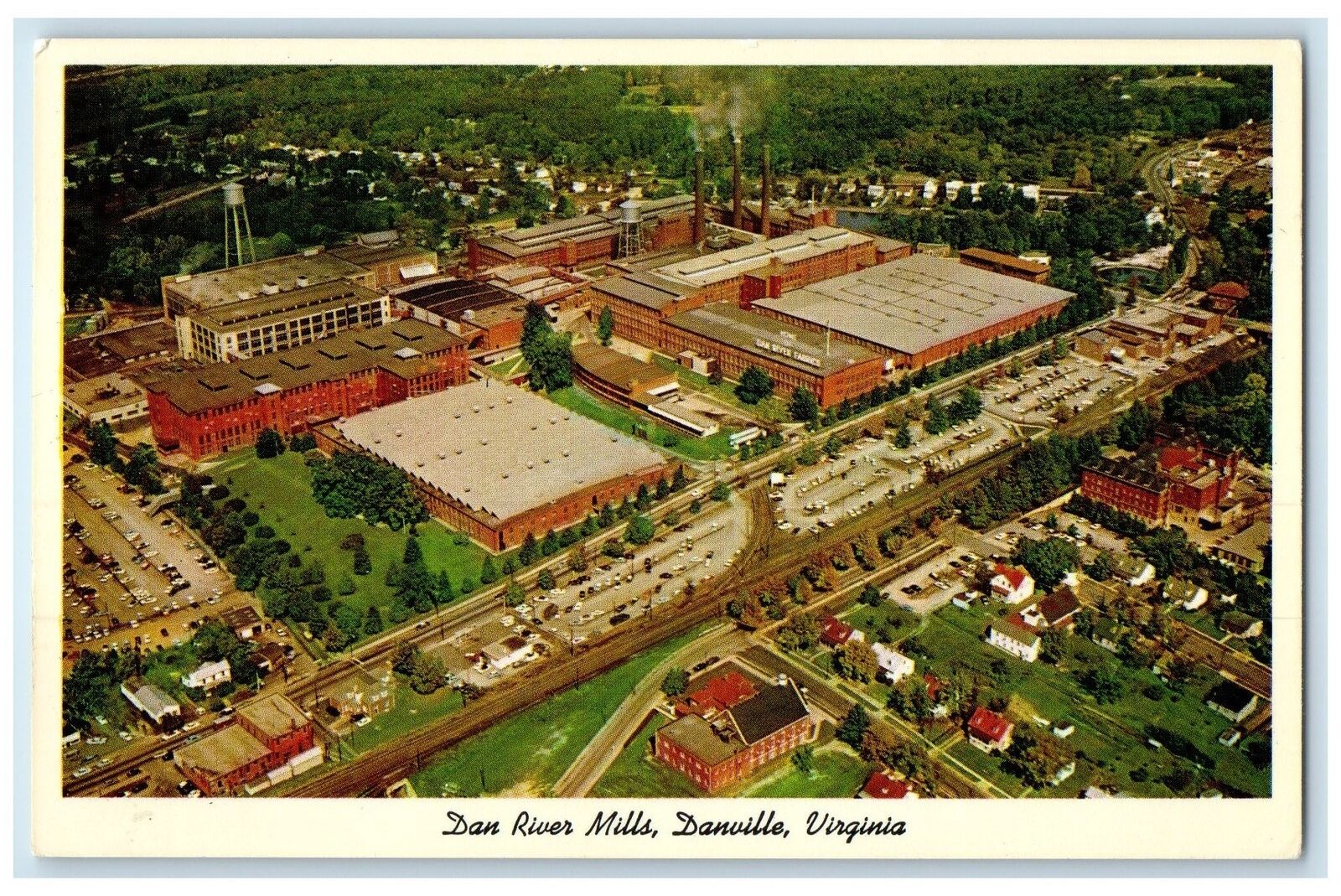 c1920\'s Dan River Mills Aerial View Buildings Classic Cars Danville VA Postcard