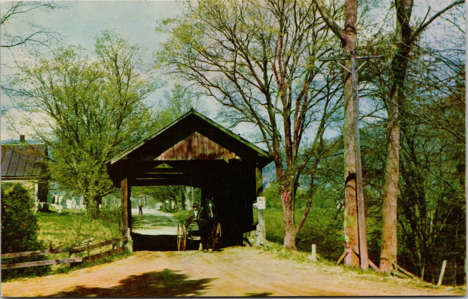 Historic Covered Bridge at Waitsfield Vermont Vintage Postcard