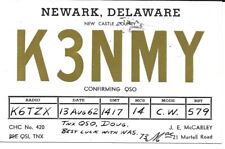 QSL  1962 Newark Delaware     radio card picture