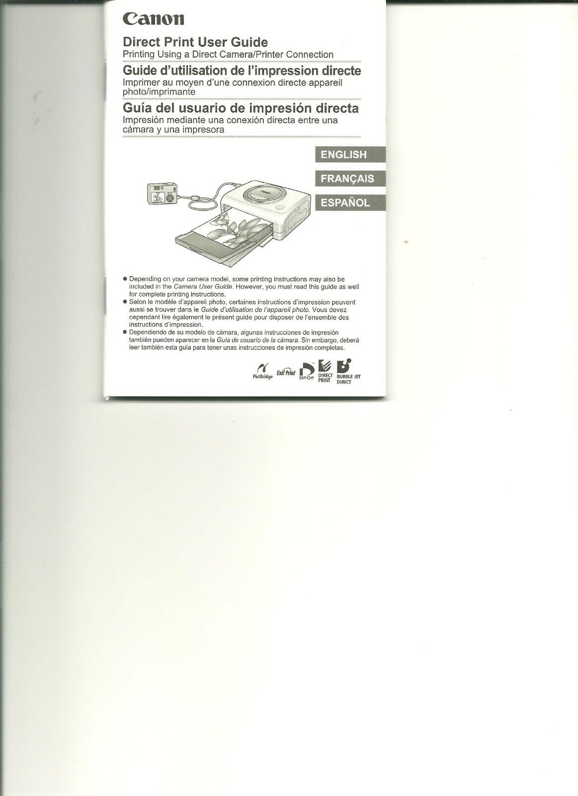 New Canon Direct Print User Guide 2004 Instruction Manual