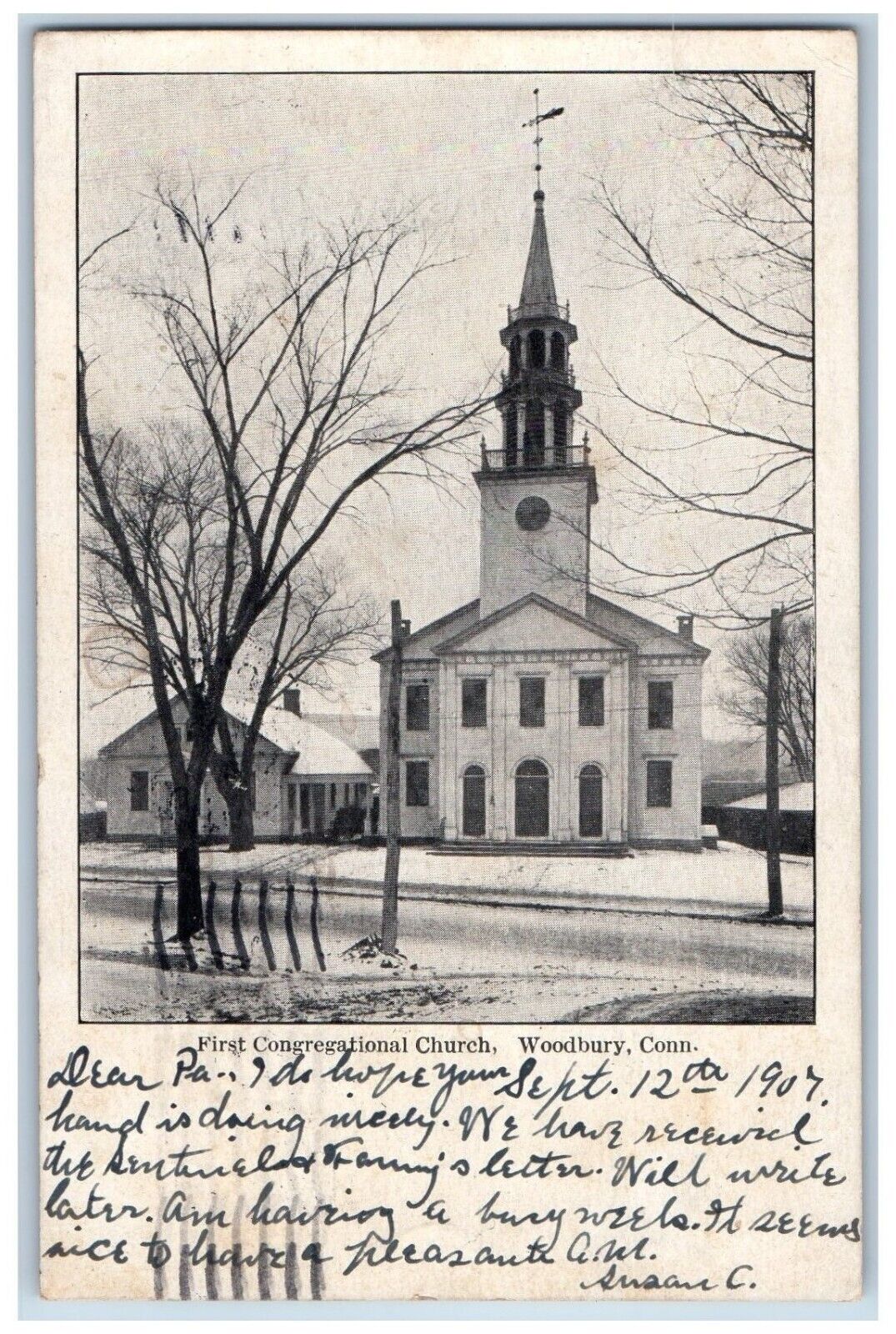 Woodbury Connecticut Postcard First Congregational Church 1907 Vintage Antique