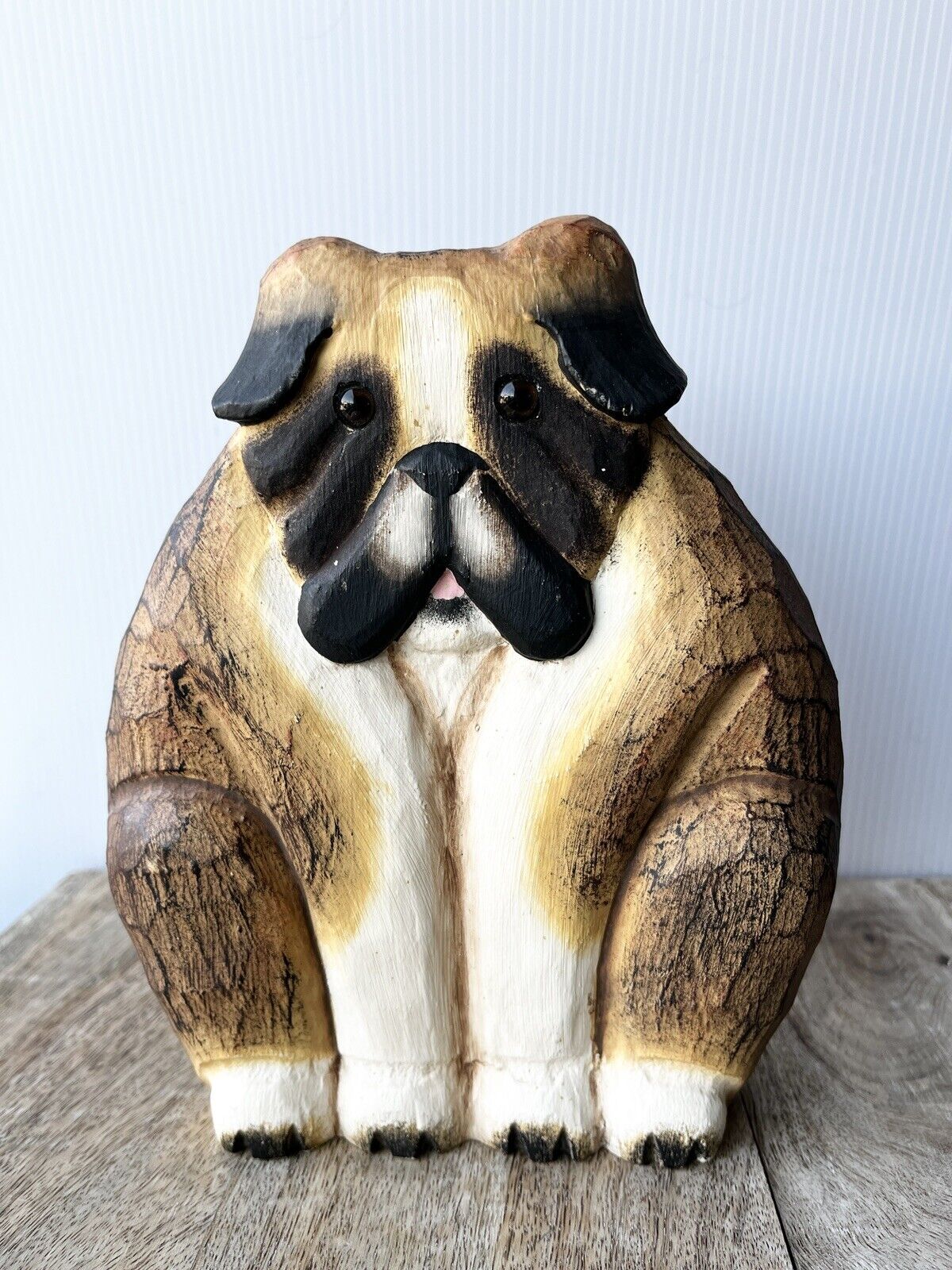 James Haddon Folk Art Wood Dog St.Bernard Hand Carved Philippines