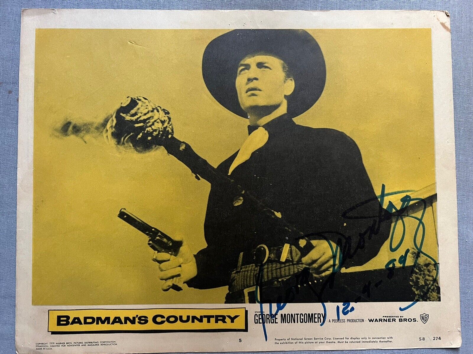 RARE Badman’s Country Original  Lobby Card Signed By George Montgomery Western