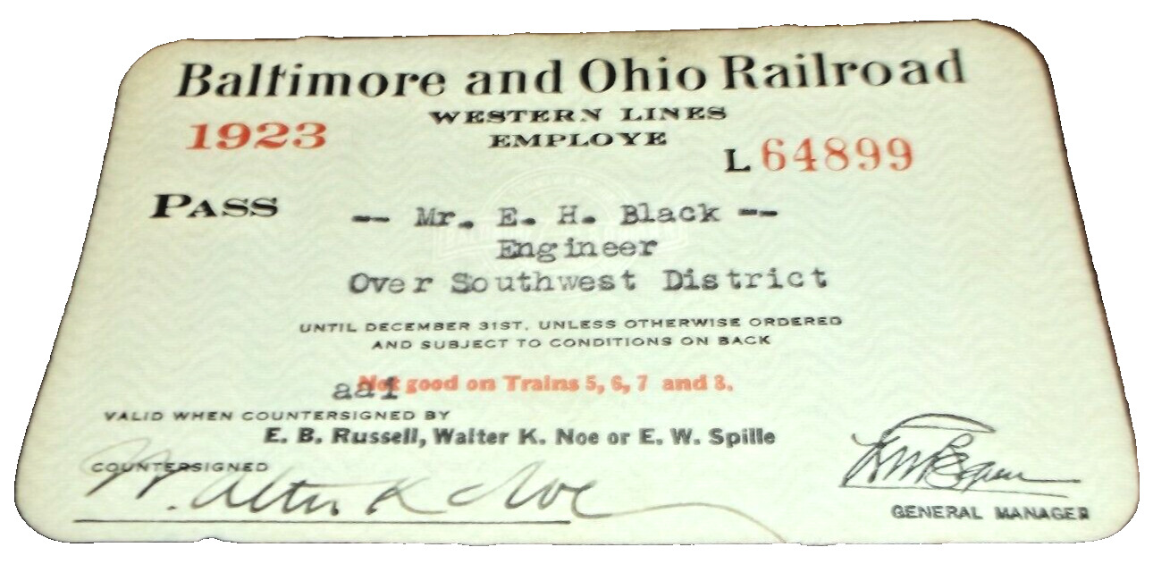 1923 BALTIMORE & OHIO RAILROAD EMPLOYEE PASS #64899