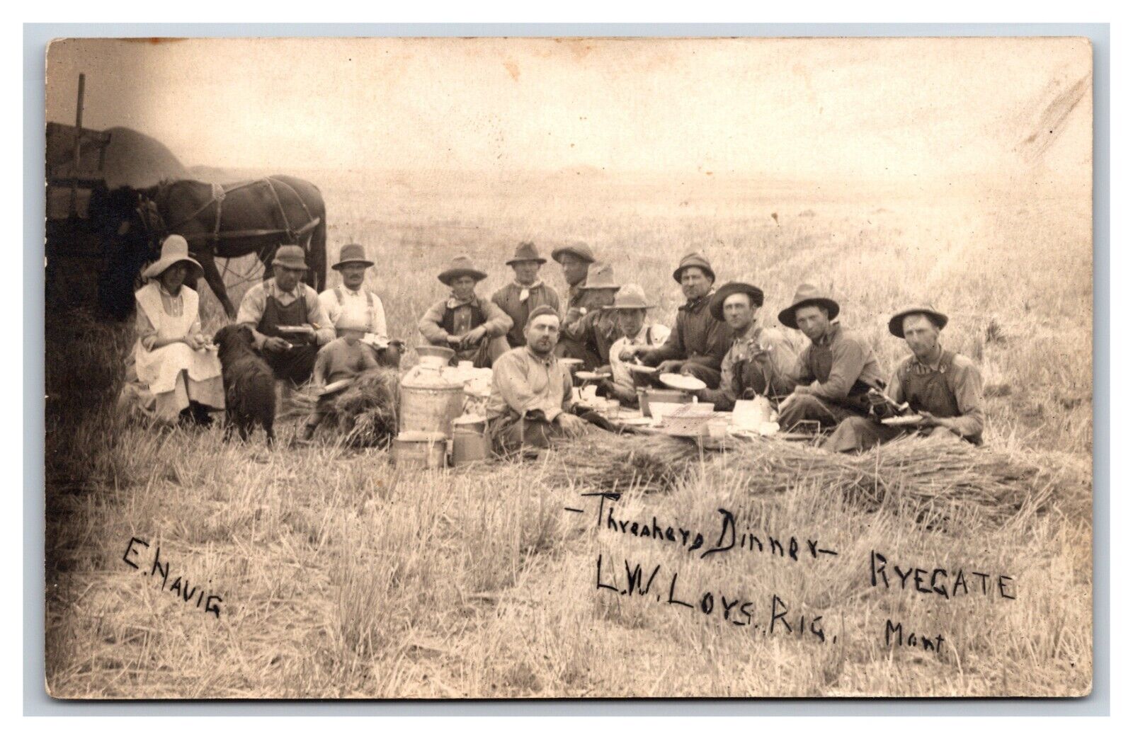 RPPC Farmers Eating Dinner After Threshing Ryegate Montana MT UNP Postcard U4