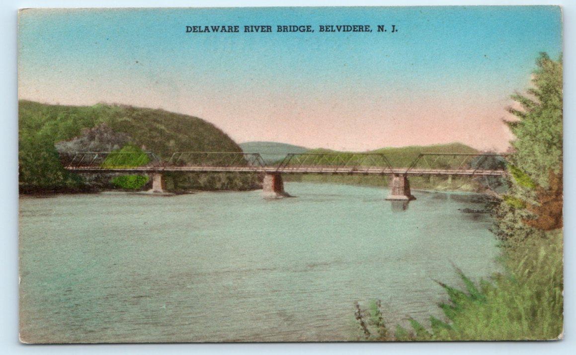 BELVIDERE, New Jersey NJ ~ Handcolored DELAWARE RIVER BRIDGE  Postcard