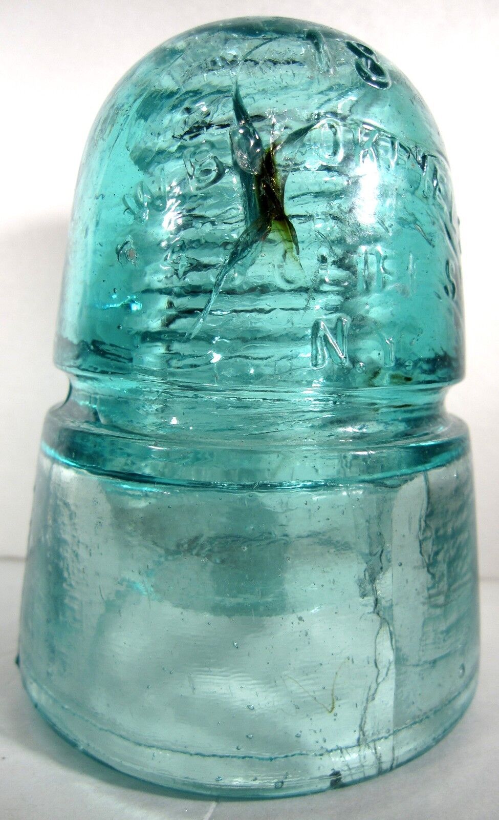 Antique Glass Insulator CD-145 Brookfield Ice Blue [210] Embedded Olive Junk UFO