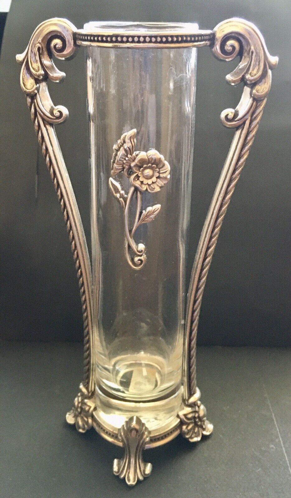 Brighton Contessa Silver Plated Victorian Style Glass Flower Bud Vase 8x4” EUC