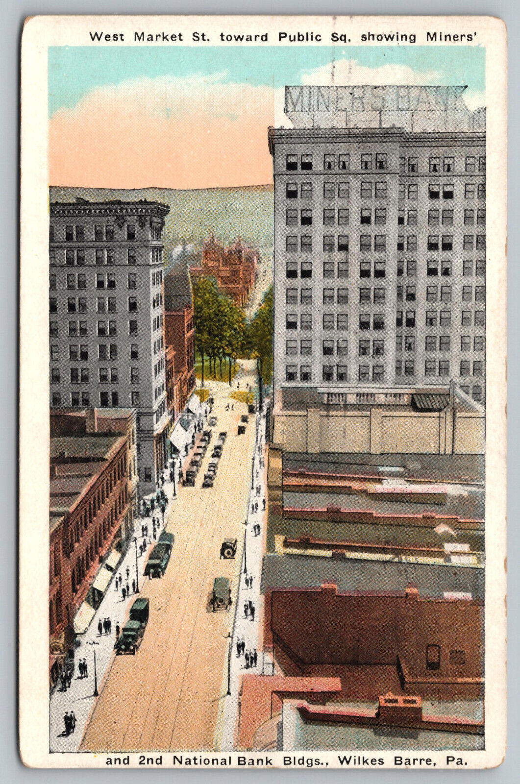 Wilkes Barre Pa Pennsylvania - West Market Street toward the Square - Postcard