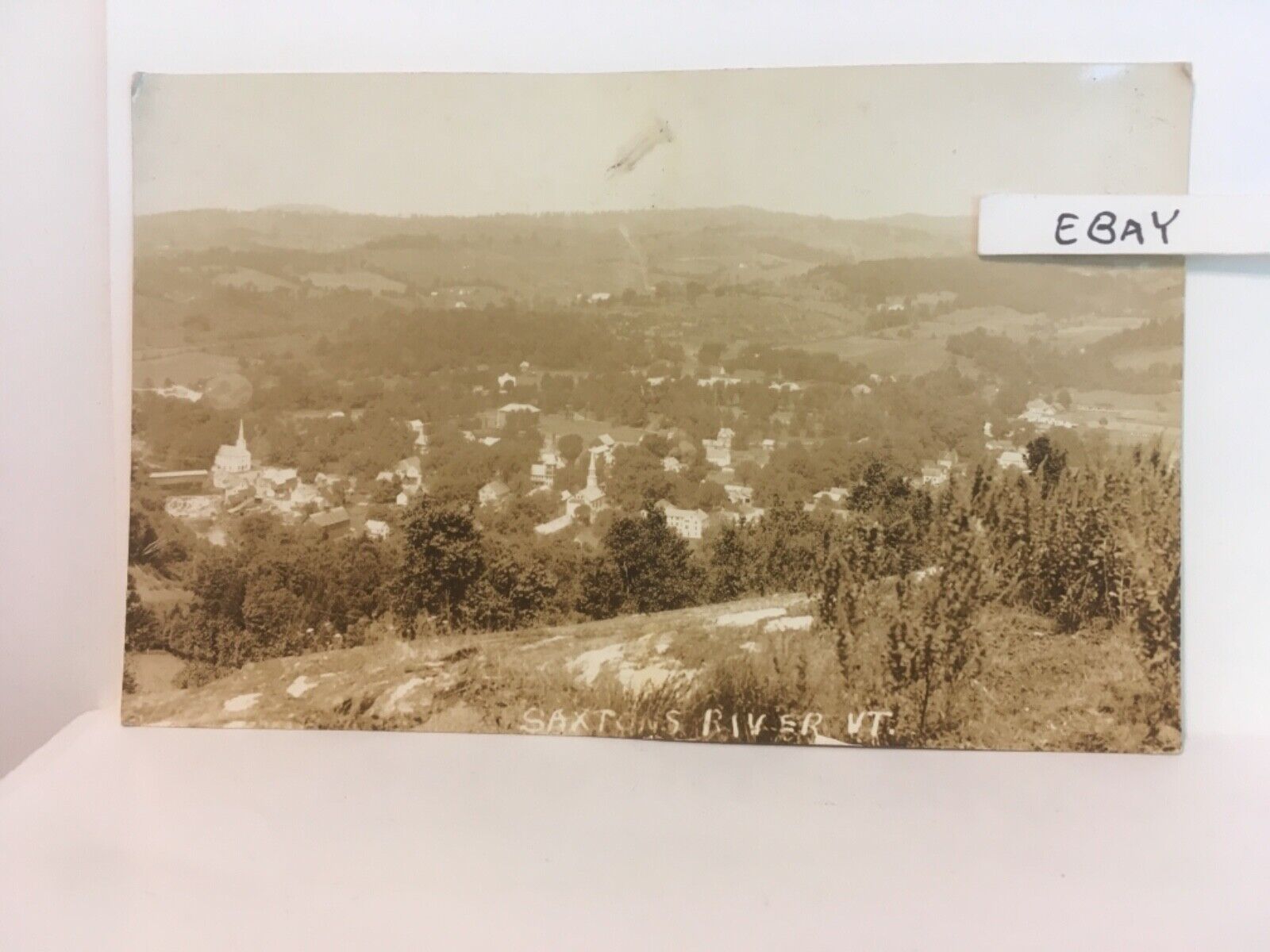 Old Saxtons River VT. Birds Eye View Many Buildings Rare Real Photo Postcard