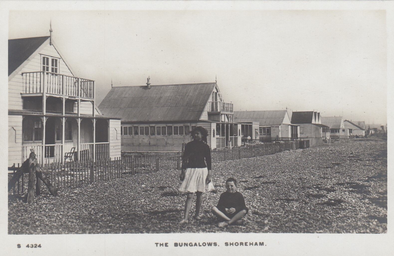 Shoreham-by-Sea West Sussex old PC The Bungalows Children Great Britain 1801060