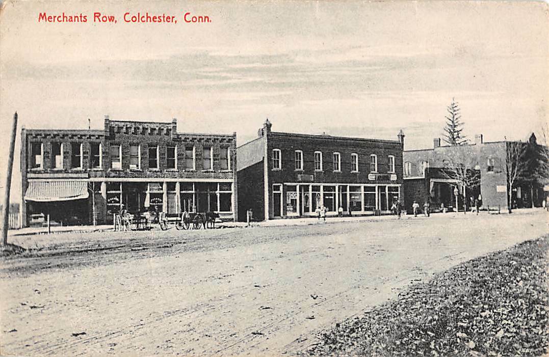 COLCHESTER, CT ~ MERCHANTS ROW, VARIOUS STORES, JOHNSON PUB ~ used 1911