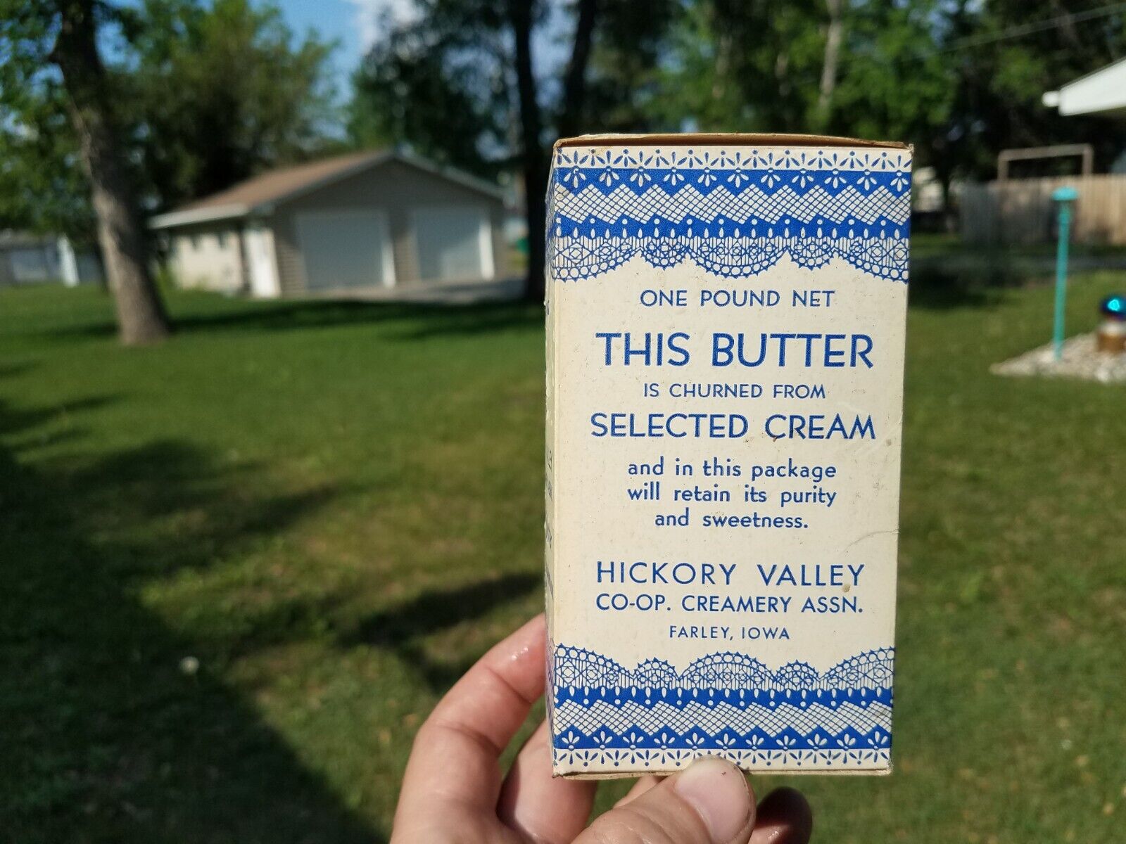 1935 Hickory Valley Co-Op Creamery Farley Iowa Butter Container