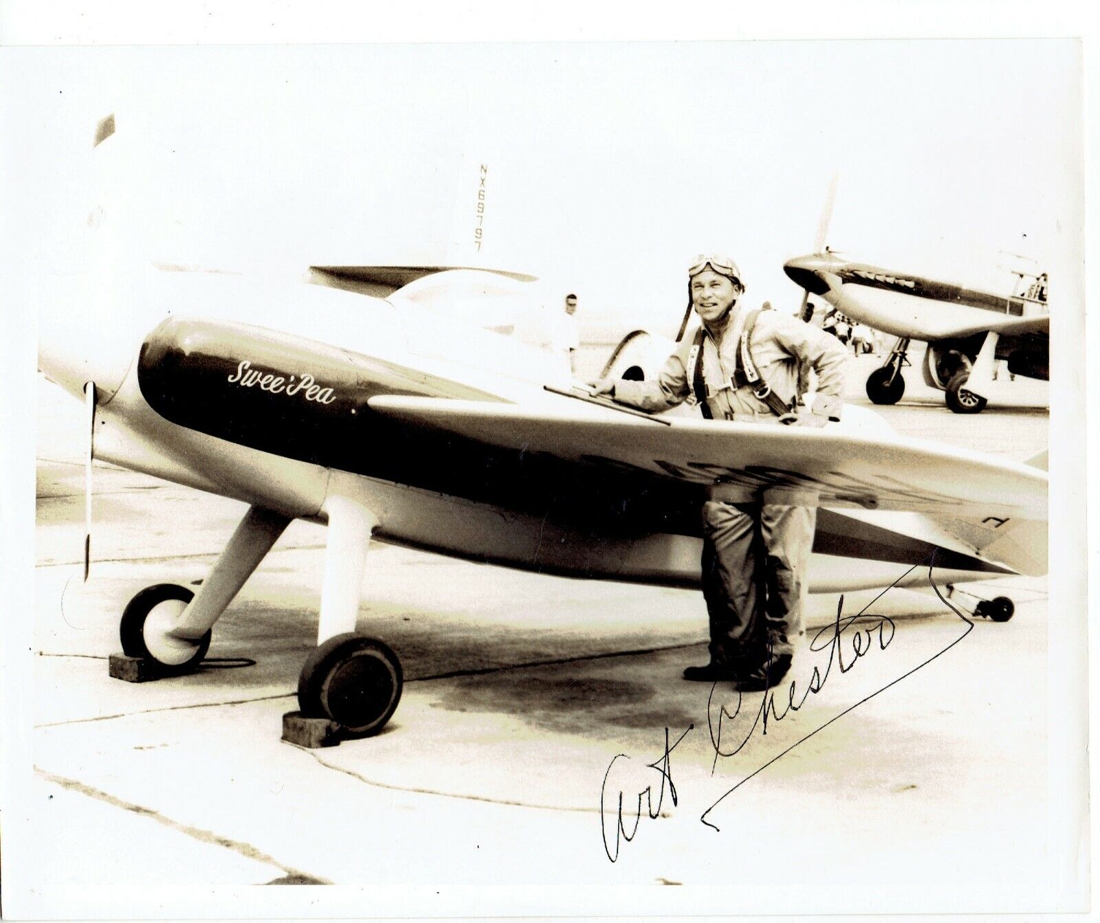 AVIATOR ART CHESTER SIGNED PHOTO WITH SWEE\' PEA CIRCA 1947- KILLED IN CRASH 1949