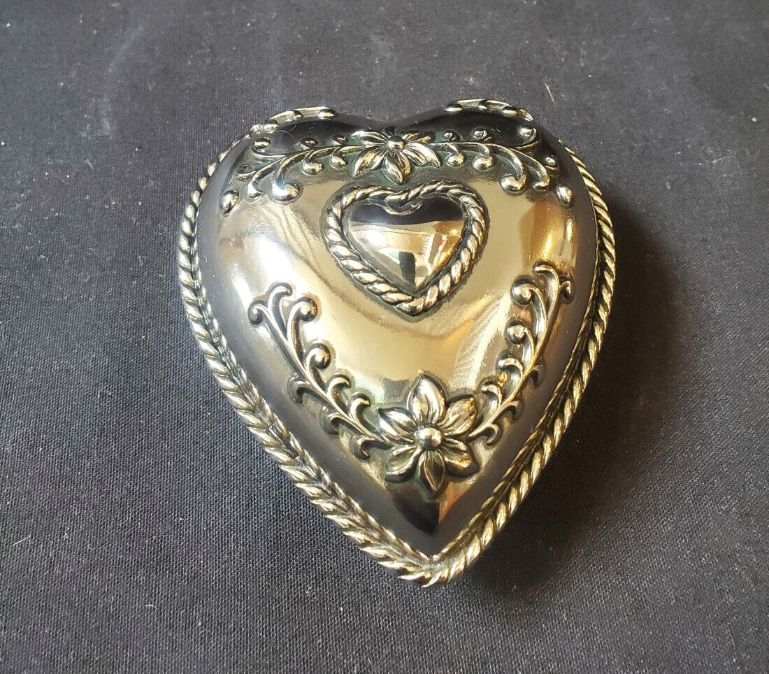 Brighton Silver Heart Trinket Box Hinged Lid with Beautiful Patina on inside