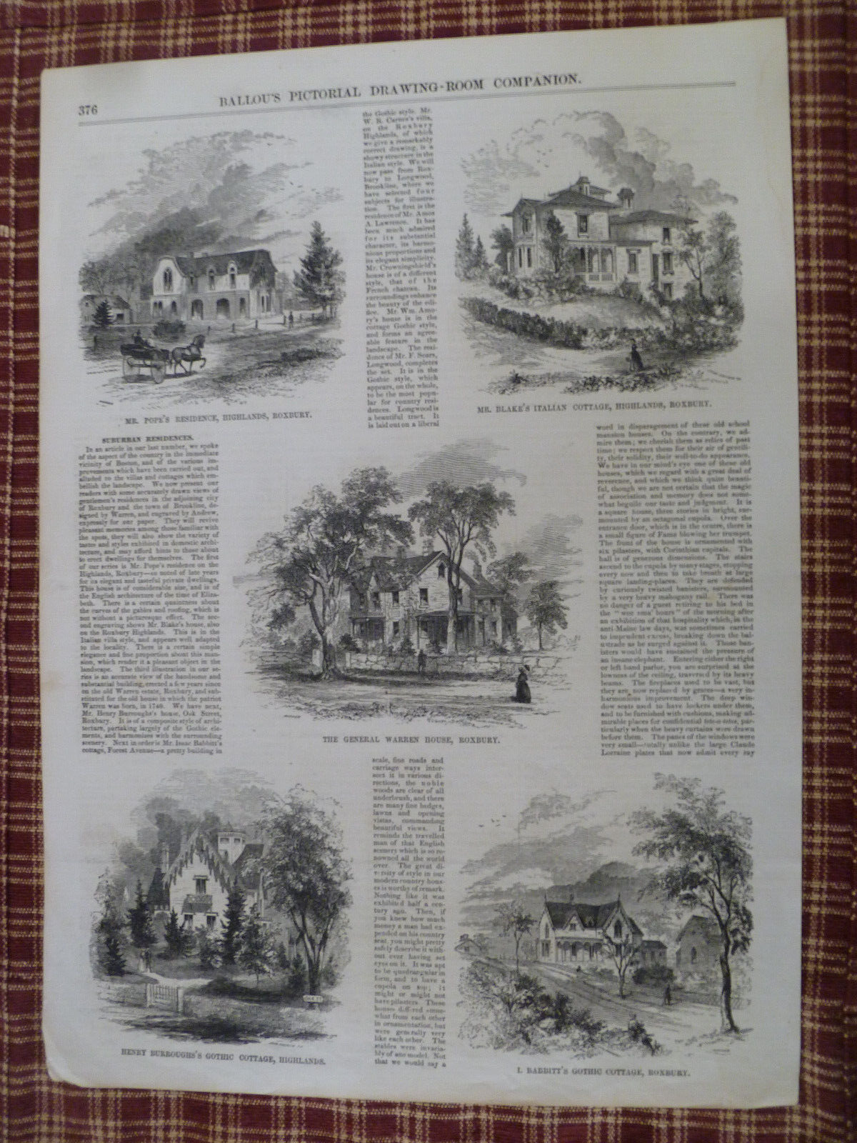 Roxbury Houses-1850s Engravings-Text describes each- Ballous Pictorial Newspaper
