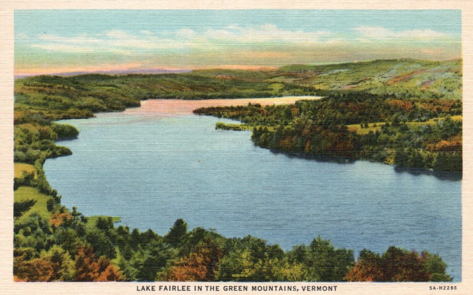 Postcard VT Green Mountains Vermont Lake Fairlee Unposted Linen Vintage PC H6912