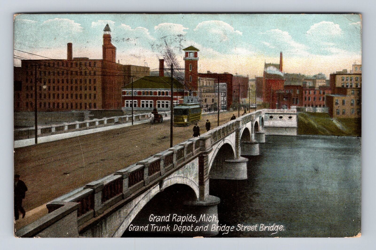 Grand Rapids MI-Michigan, Grand Trunk Depot, Bridge Street Vintage Postcard
