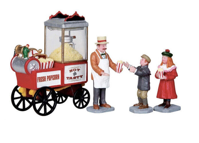 Lemax Popcorn Seller Holiday Village Carnival Food Cart Train Accent-4 Piece Set