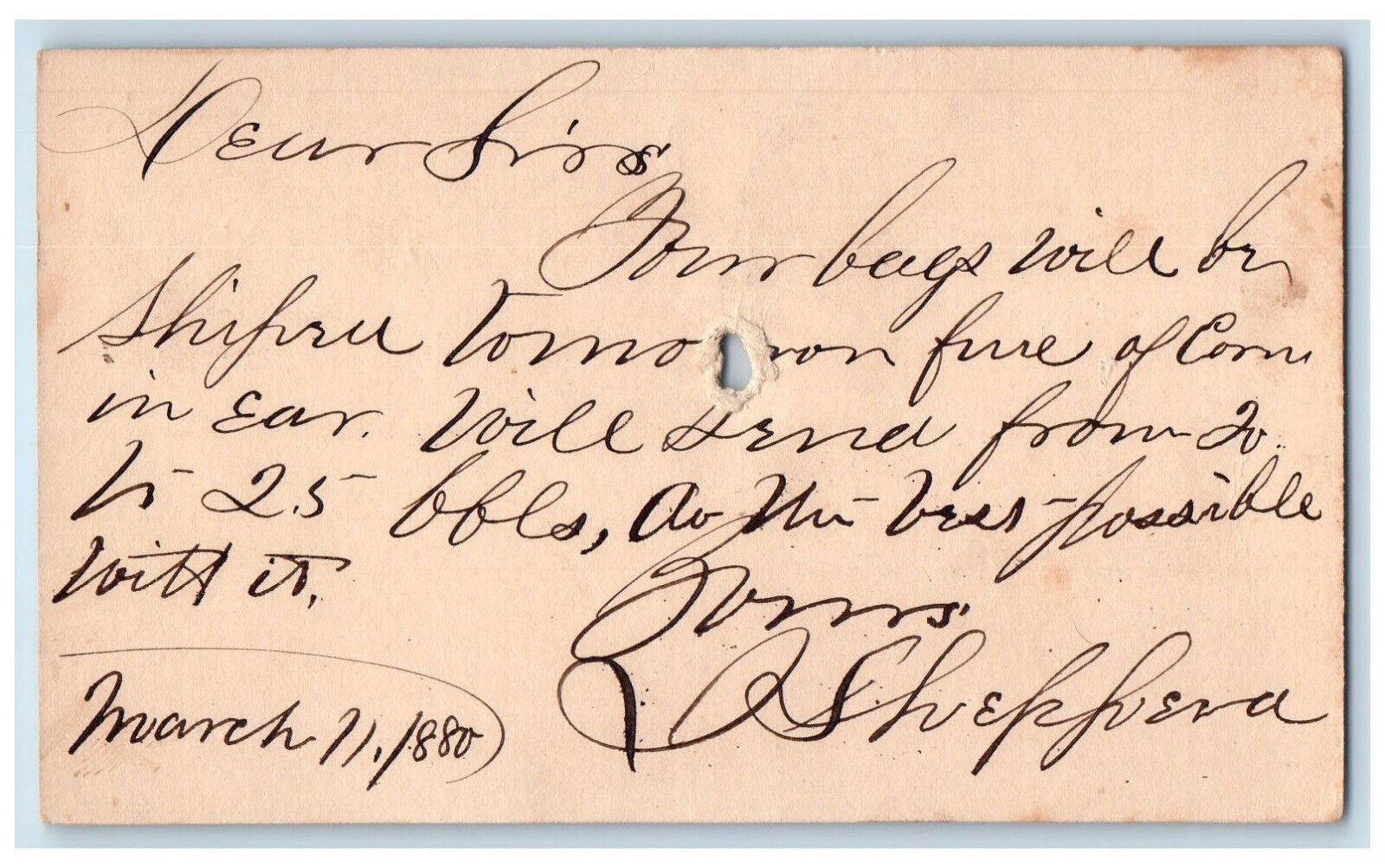 1880 J Allewalt & Co. J Shepperd Monkton MD Baltimore Maryland MD Postal Card