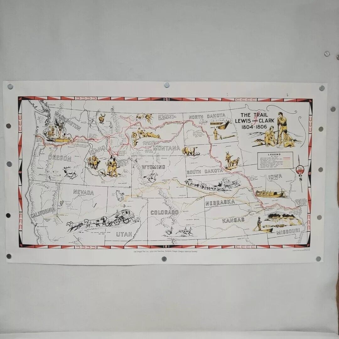 Lewis and Clark Expedition 1804-1806 Pictorial Map 1986 Oregon Sante Fe Trail
