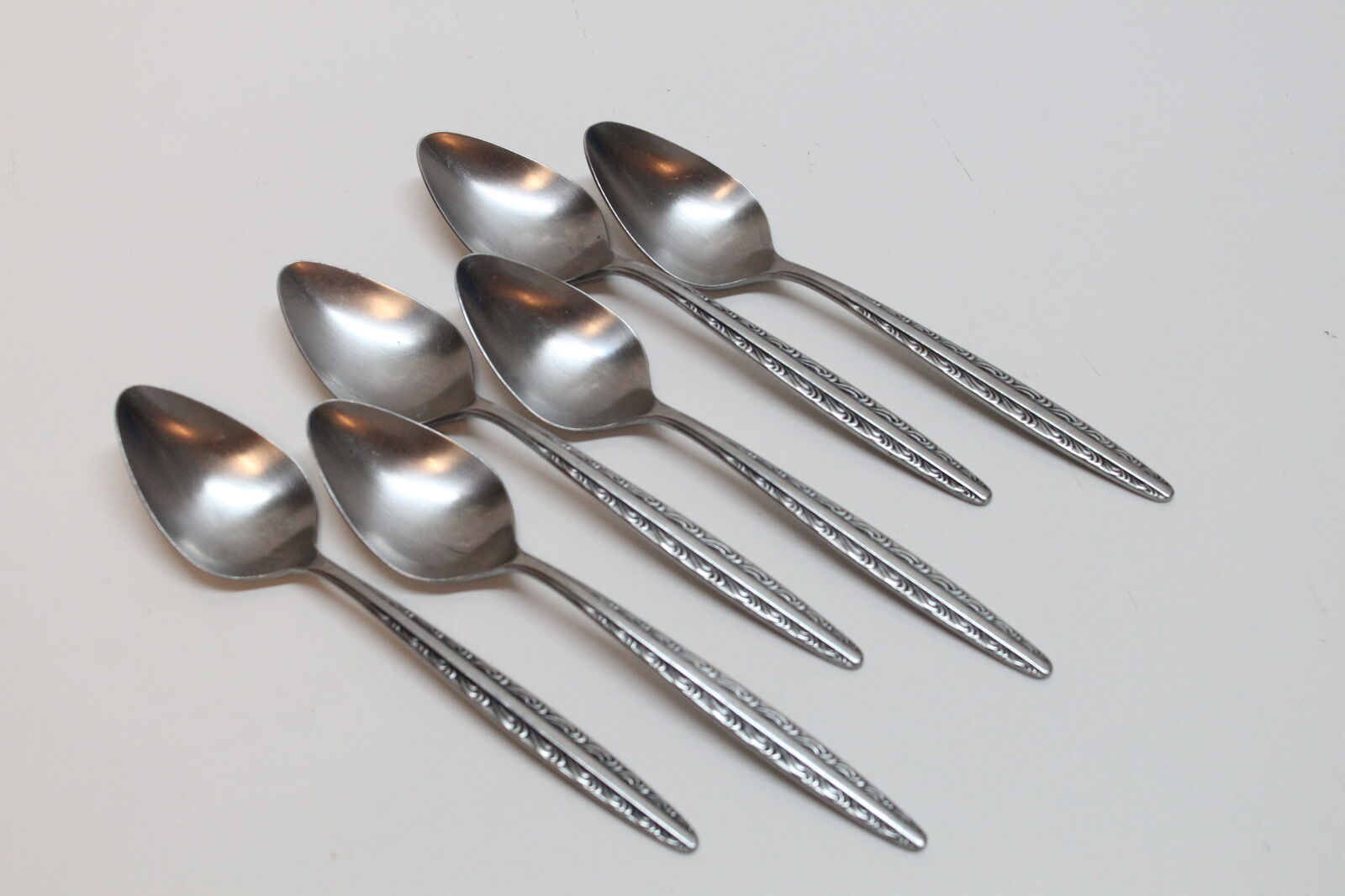 6 Vintage Dunham National Stainless Steel Flatware Place/Oval Soup Spoons