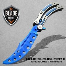 CSGO Blue Slaughter Practice Knife Balisong Butterfly Tactical Combat Trainer II picture