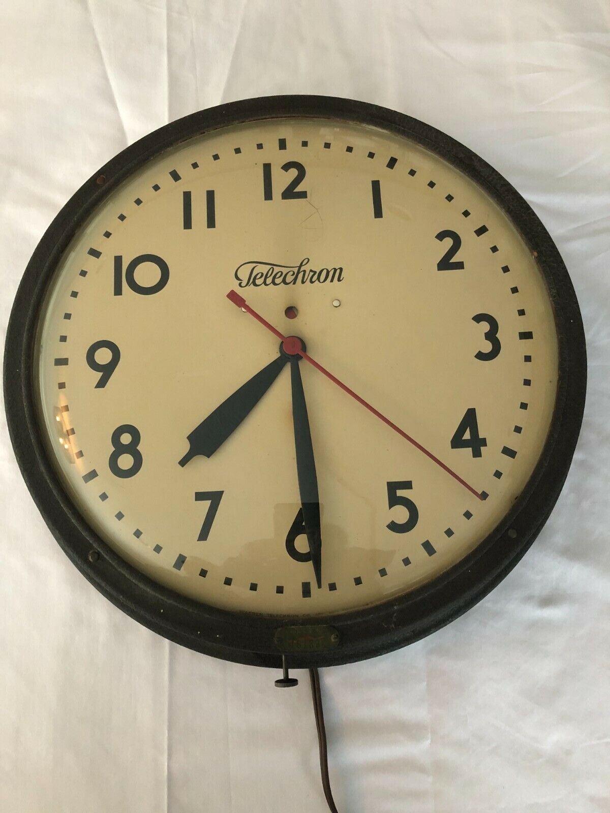 VINTAGE TELECHRON post war [45-49] commercial wall clock with O.S.U. name plate