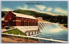 Wilder Vermont~Wilder Station Dam~Hydro Electric Plant~1940s Linen Postcard picture
