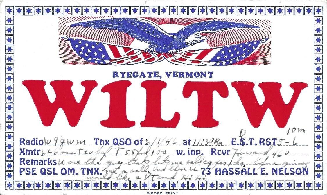 QSL 1946 Ryegate Vermont  radio card